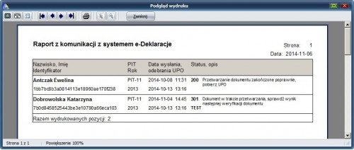 Raport z komunikacji z systemem e-Deklaracje