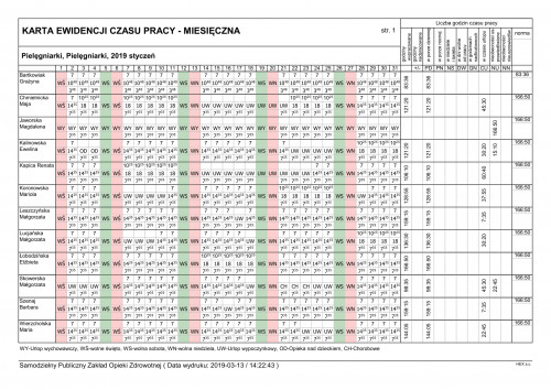 Wydruk - Miesięczna karta ewidencji czasu pracy dla grupy osób